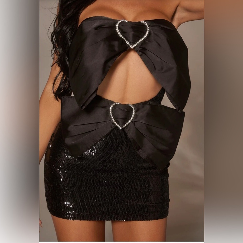 Black SEQUIN BOW MINI DRESS VER LUISANT Sequin Dress size S